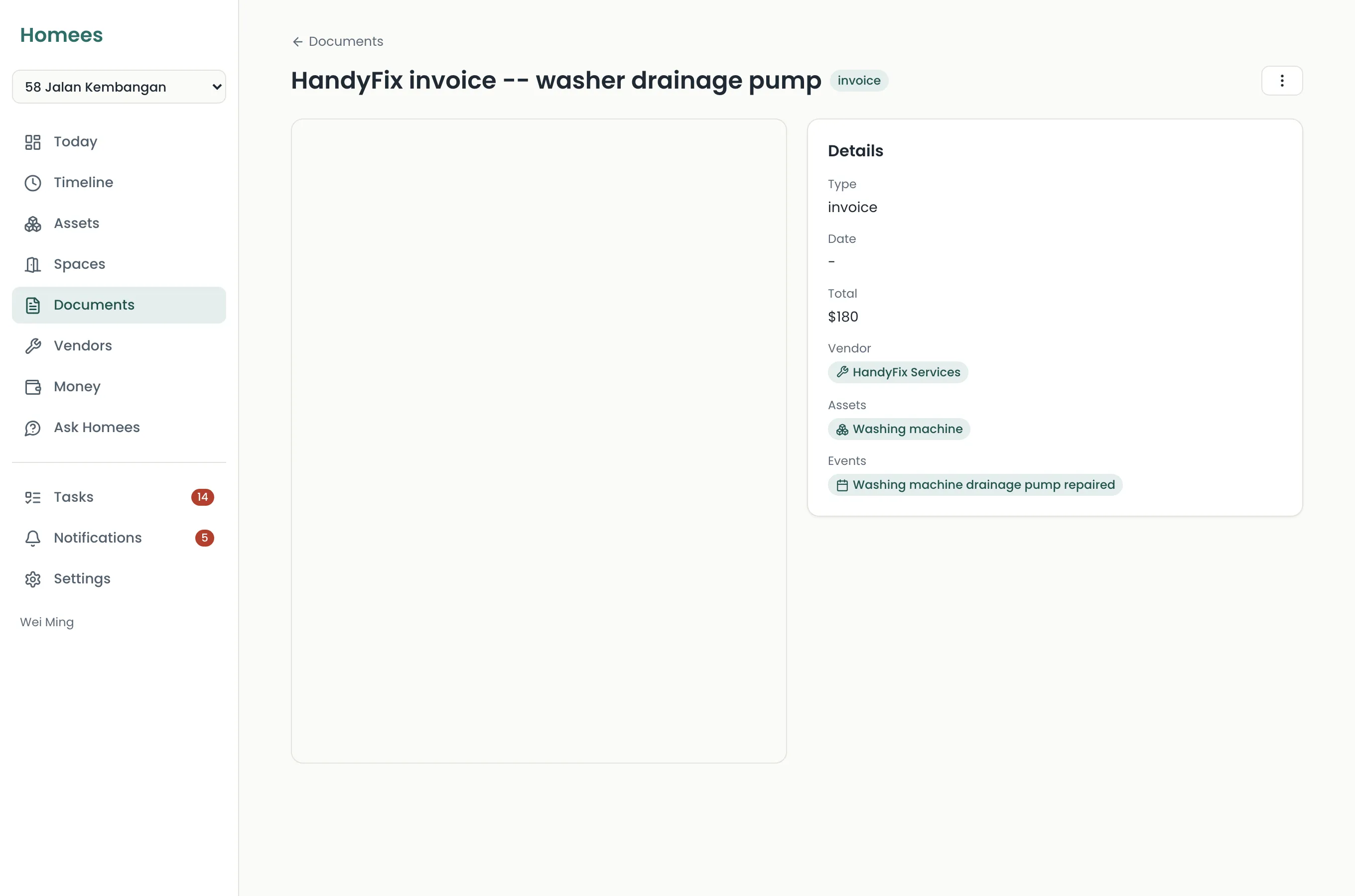 Screenshot: the document review panel with extracted fields ready to confirm